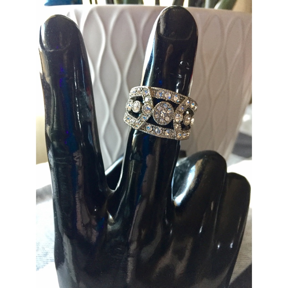 EXPRESS Ornate Sterling Silver Rhinestone Ring